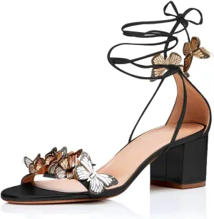 anteikira Women Fashion High Heels Lace Up Summer Shoes Open Round Toe Tassel Chunky Ankle Straps Party Date Shopping Sandals