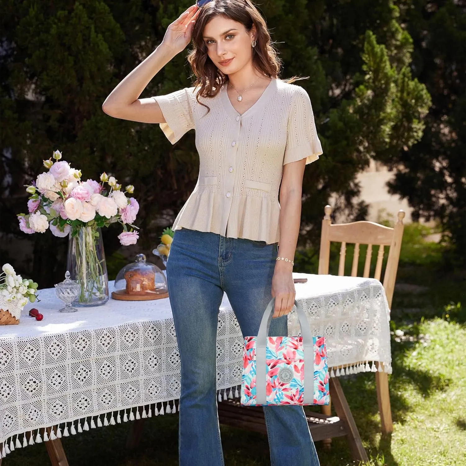 AOCINA Small Tote Bag for Women with Zipper Satchel Bags Crossbody Tote Purse Shoulder Handbags for Work Nurse College Gift