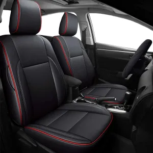 AOMSAZTO Truck Seat Covers for Toyota Tacoma Crew Cab: 2015 2014 2013 2012 2011 2010 2009 2008 2007 2006 2005 - Custom Fit Full Set Faux Leather Tacoma Truck Seat Covers (Black   Red Trim, 2005-2015)