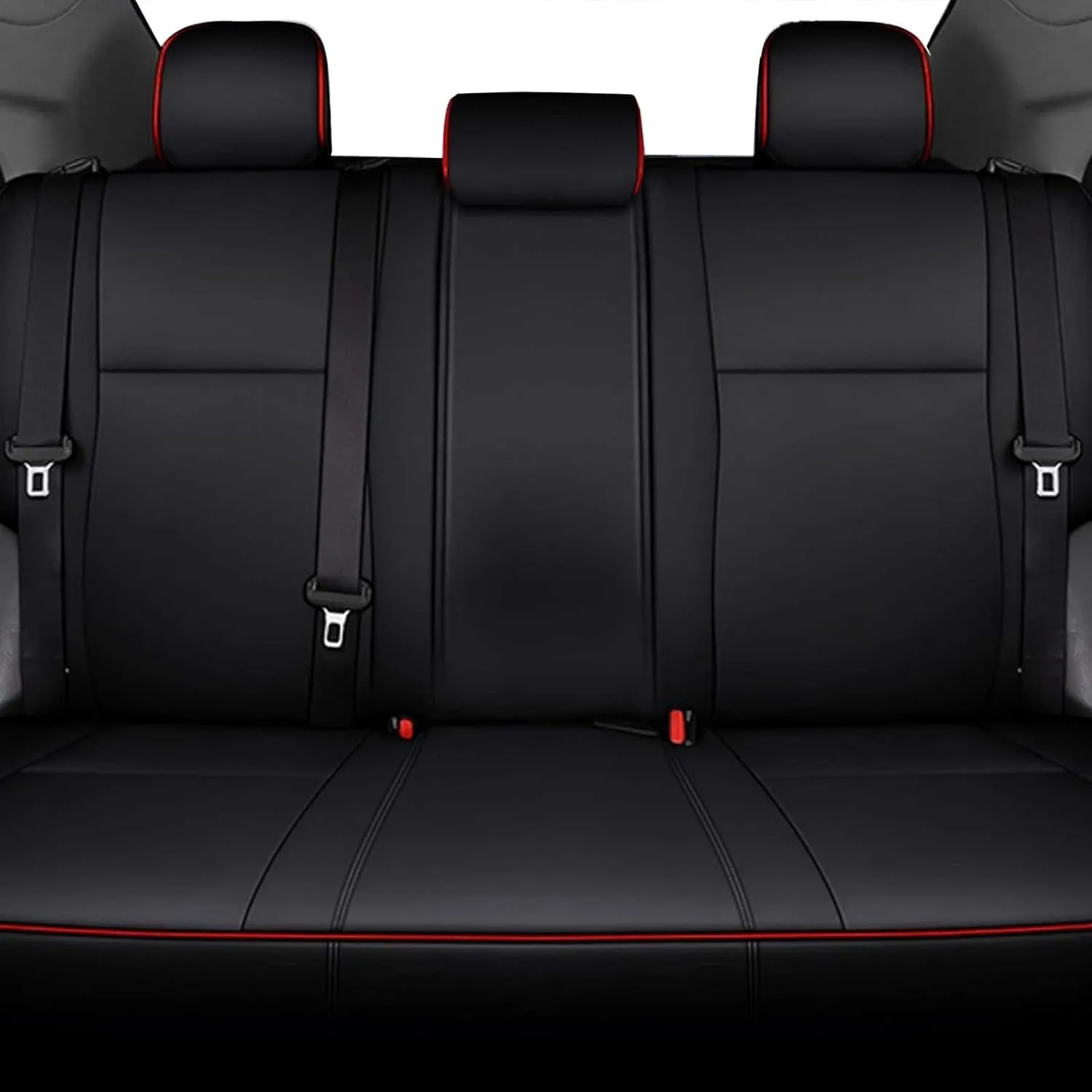 AOMSAZTO Truck Seat Covers for Toyota Tacoma Crew Cab: 2015 2014 2013 2012 2011 2010 2009 2008 2007 2006 2005 - Custom Fit Full Set Faux Leather Tacoma Truck Seat Covers (Black   Red Trim, 2005-2015)