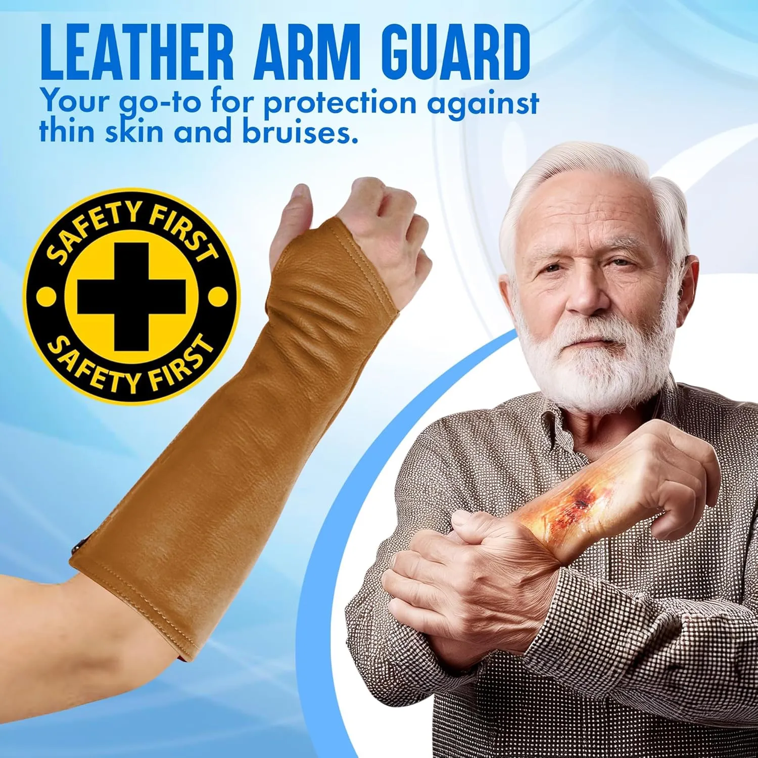 Arm Chaps Leather Protective Sleeves Arm Guard - Prevent Cuts, Scratches & Bruises - Genuine Cowhide - Ideal for Gardening & Construction - Left & Right Form-Fitting. Brown (1 Pair/Small).