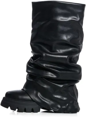 Arqa Fold Over Boots For Women Lug Sole Mid Calf Boot Slouched Ruched Platform Riding Booties Summer Party Shoes
