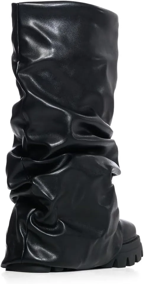 Arqa Fold Over Boots For Women Lug Sole Mid Calf Boot Slouched Ruched Platform Riding Booties Summer Party Shoes