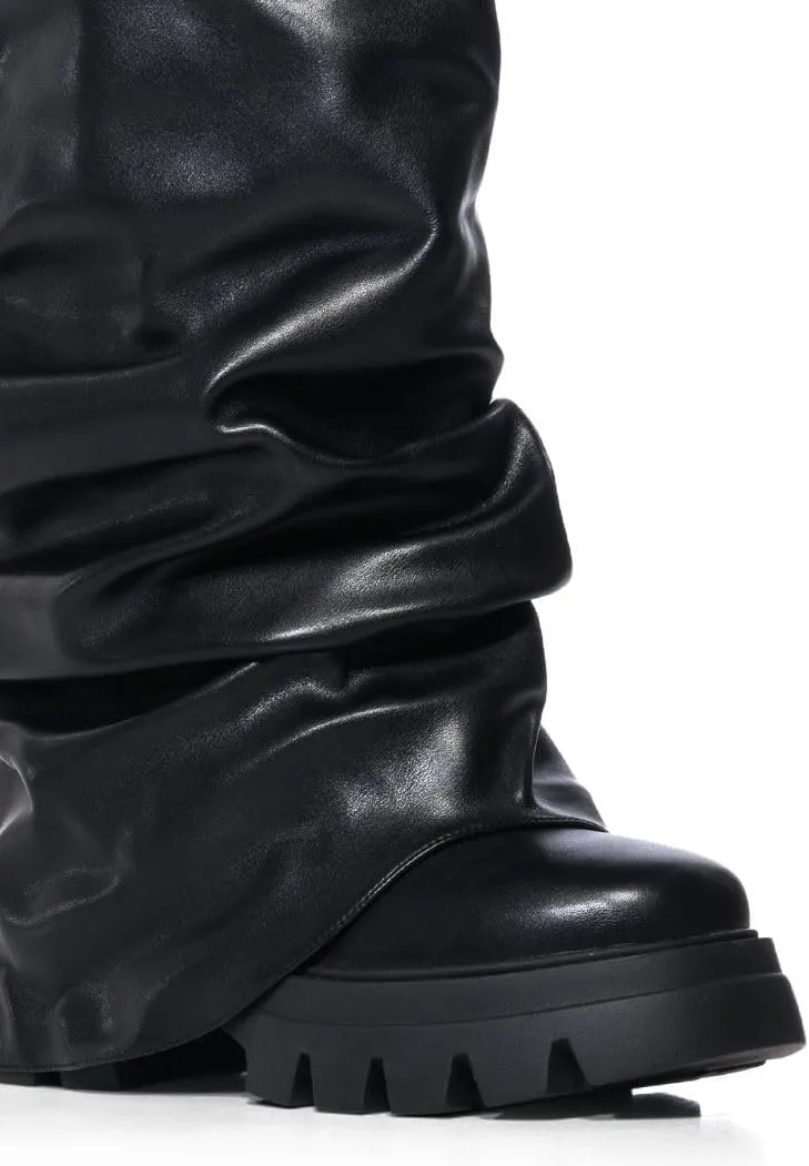 Arqa Fold Over Boots For Women Lug Sole Mid Calf Boot Slouched Ruched Platform Riding Booties Summer Party Shoes