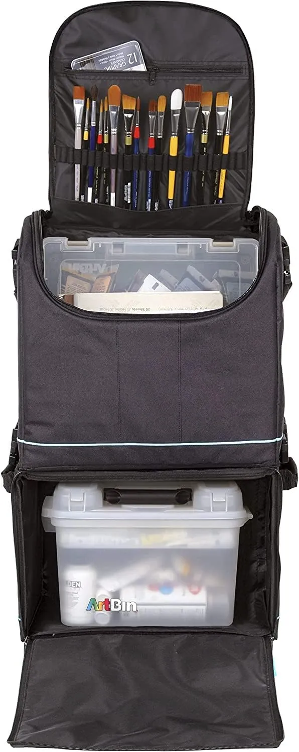 ArtBin 6922SP Tote Express Rolling Portable Art Craft & Sewing Storage Organizer Bag with Wheels-Fits Sewing Machine, 0, Black/Aqua