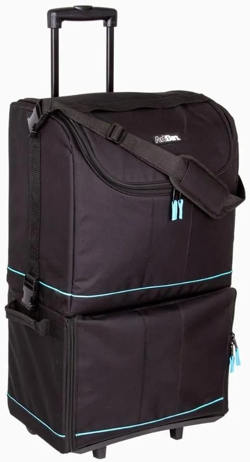 ArtBin 6922SP Tote Express Rolling Portable Art Craft & Sewing Storage Organizer Bag with Wheels-Fits Sewing Machine, 0, Black/Aqua