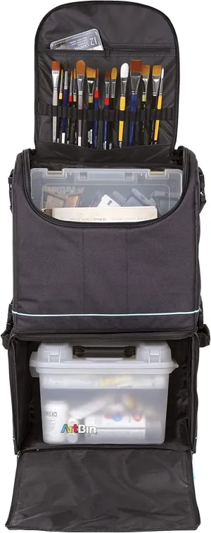 ArtBin 6922SP Tote Express Rolling Portable Art Craft & Sewing Storage Organizer Bag with Wheels-Fits Sewing Machine, 0, Black/Aqua