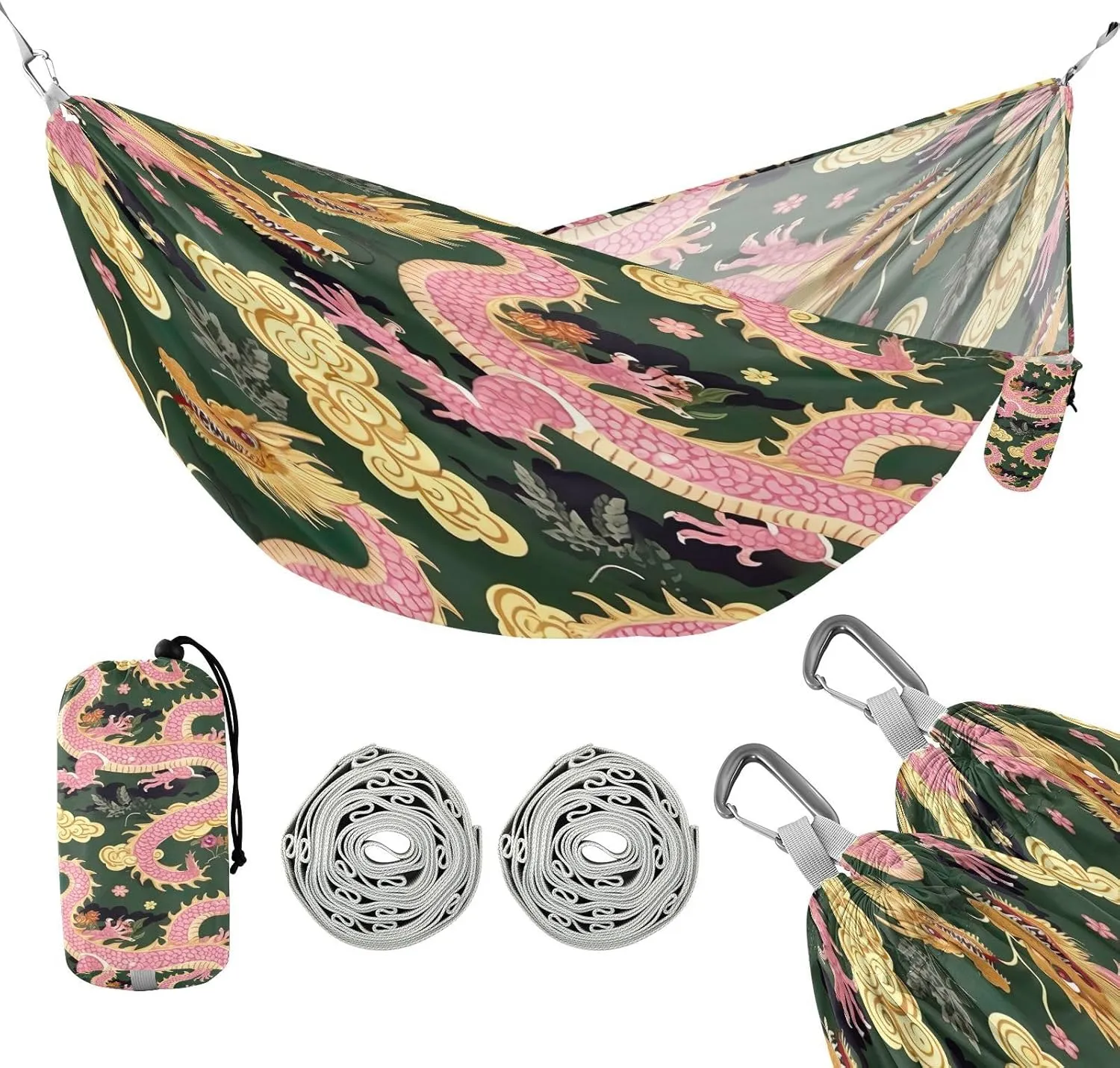 ATTX Pink Dragons Camping Hammock - Lightweight & Portable Hammocks, Heavy Duty 330lbs Capacity for Indoor, Hiking, Backpacking, Travel, Backyard, Beach#399
