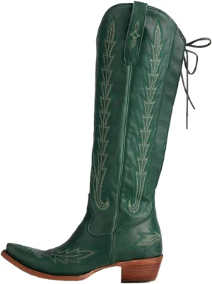 Atuelang Western Cowboy Boots for Women Knee High Wide Calf Lace Up Embroidered Cowgirl Boots
