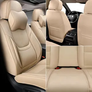 Auto Car Seat Covers Accessories Front Seat Leather Cushion Protector Breathable Waterproof Seat Cover for Cars Universal Fit (Beige, Front Pair)