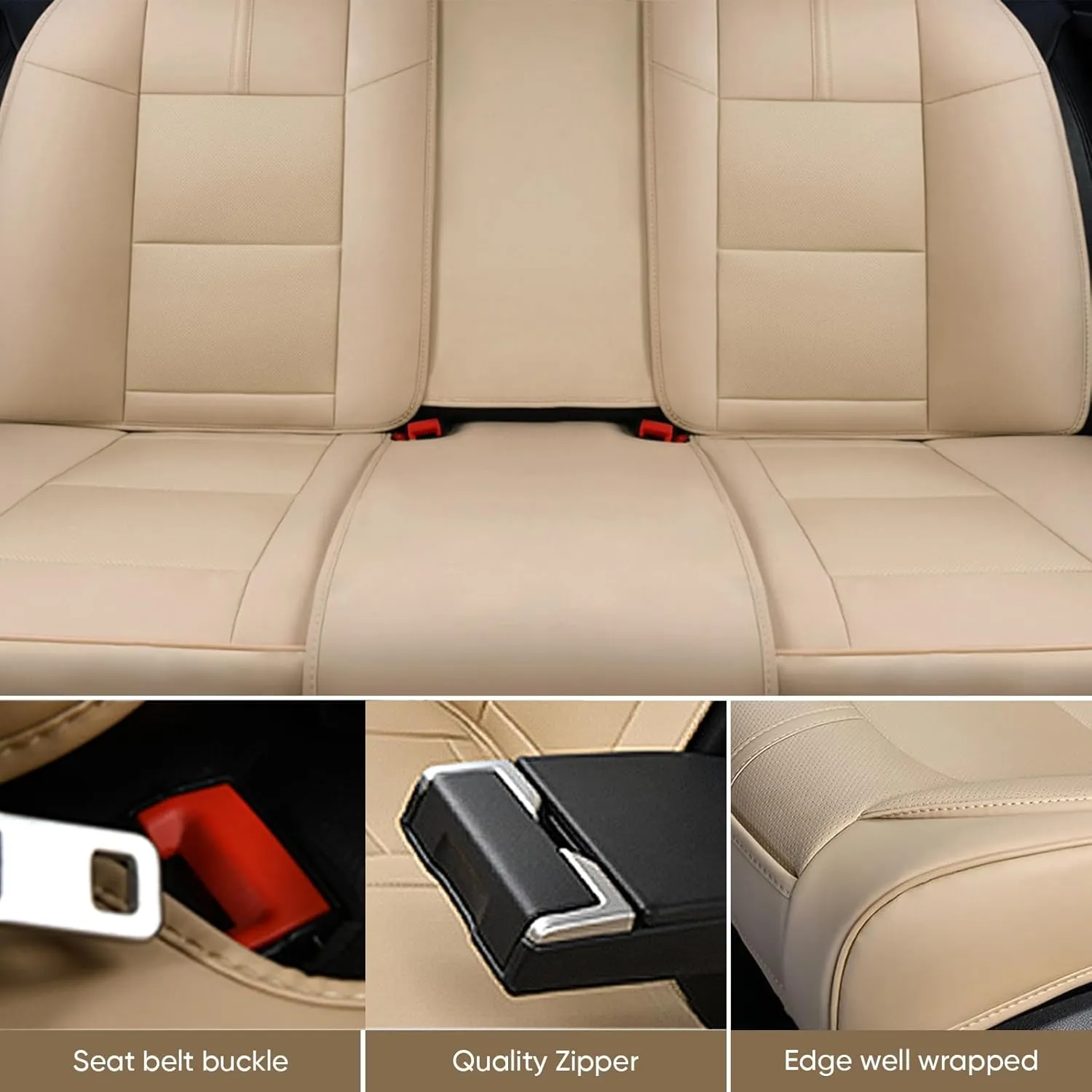 Auto Car Seat Covers Accessories Front Seat Leather Cushion Protector Breathable Waterproof Seat Cover for Cars Universal Fit (Beige, Front Pair)