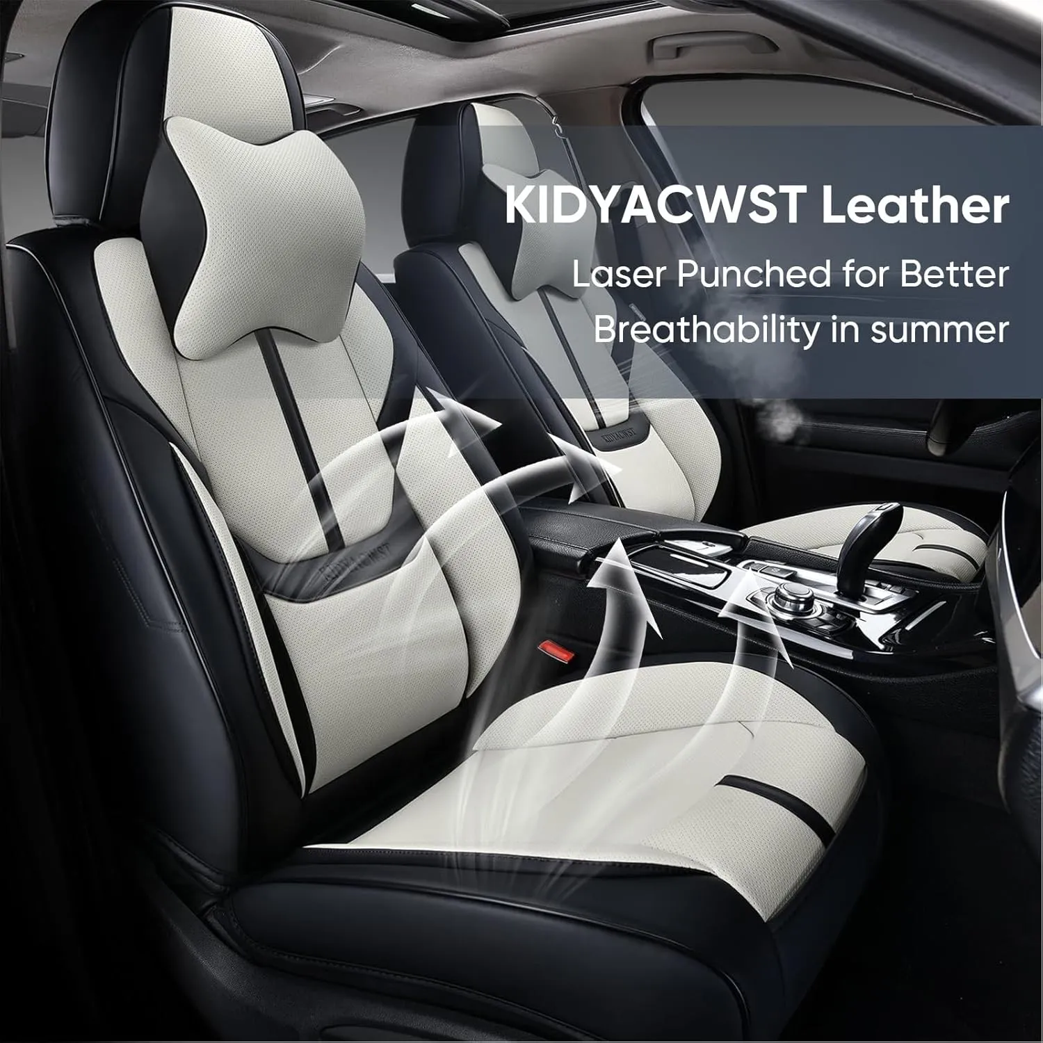 Auto Car Seat Covers Accessories Front Seat Leather Cushion Protector Breathable Waterproof Seat Cover for Cars Universal Fit (Black&White, Front Pair)