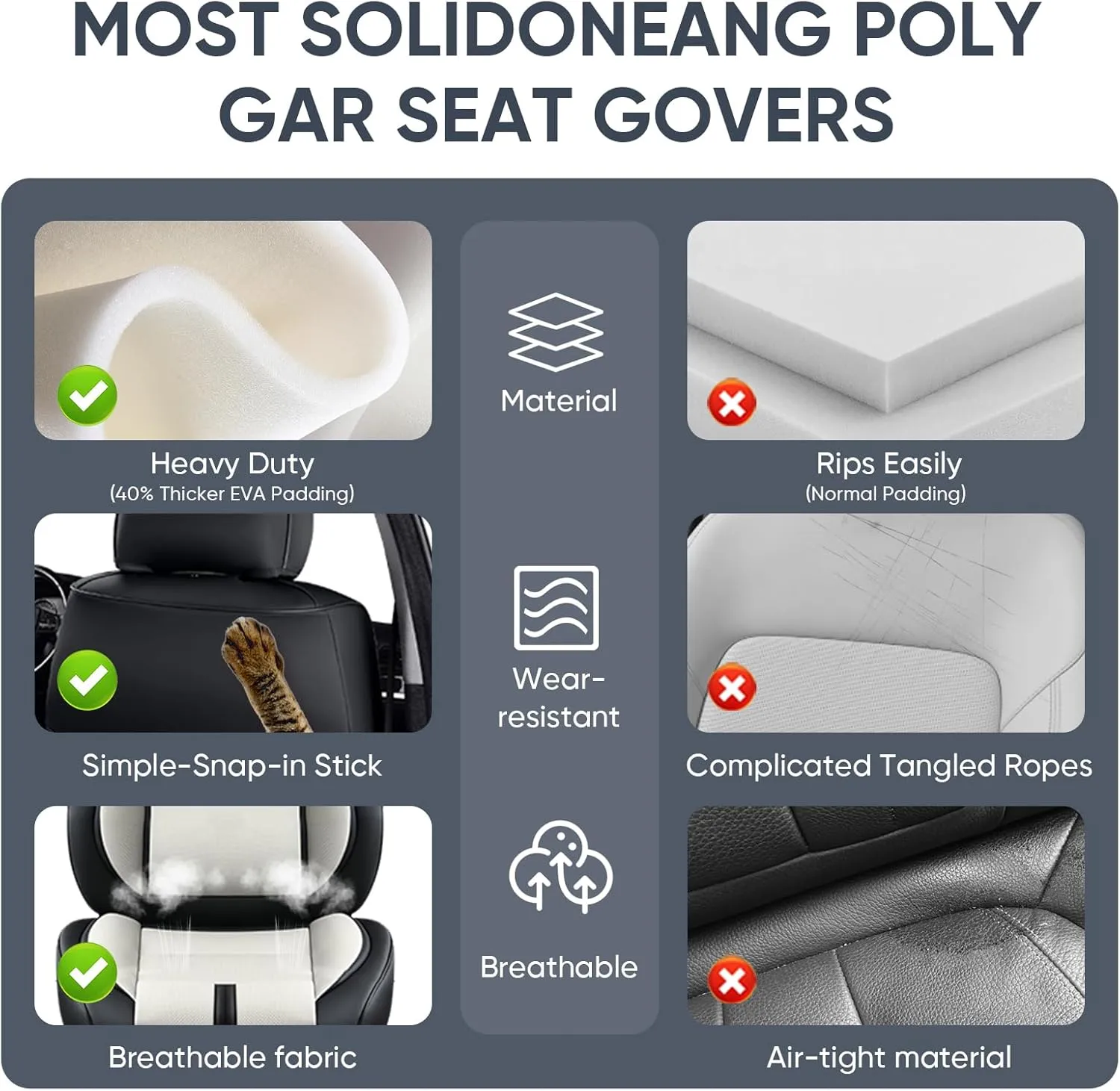 Auto Car Seat Covers Accessories Front Seat Leather Cushion Protector Breathable Waterproof Seat Cover for Cars Universal Fit (Black&White, Front Pair)