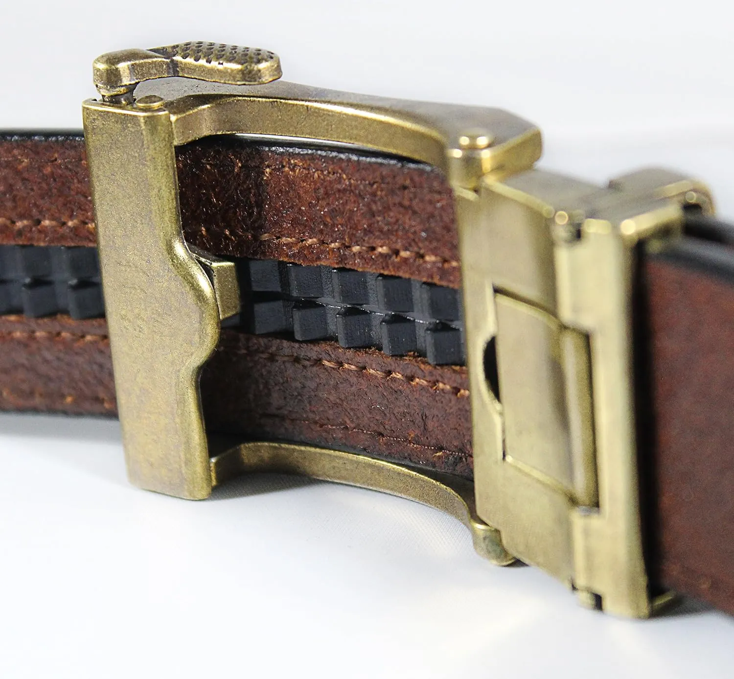 Aventus Men's Holeless Leather Ratchet Click Belt - Trim to Fit (Various Styles and Colors)