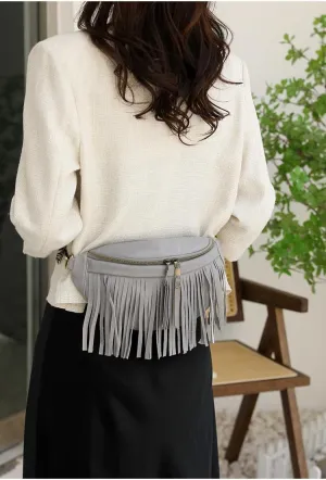 Axcone Retro chic casual fringe macaron color matching shoulder bag, crossbody bag