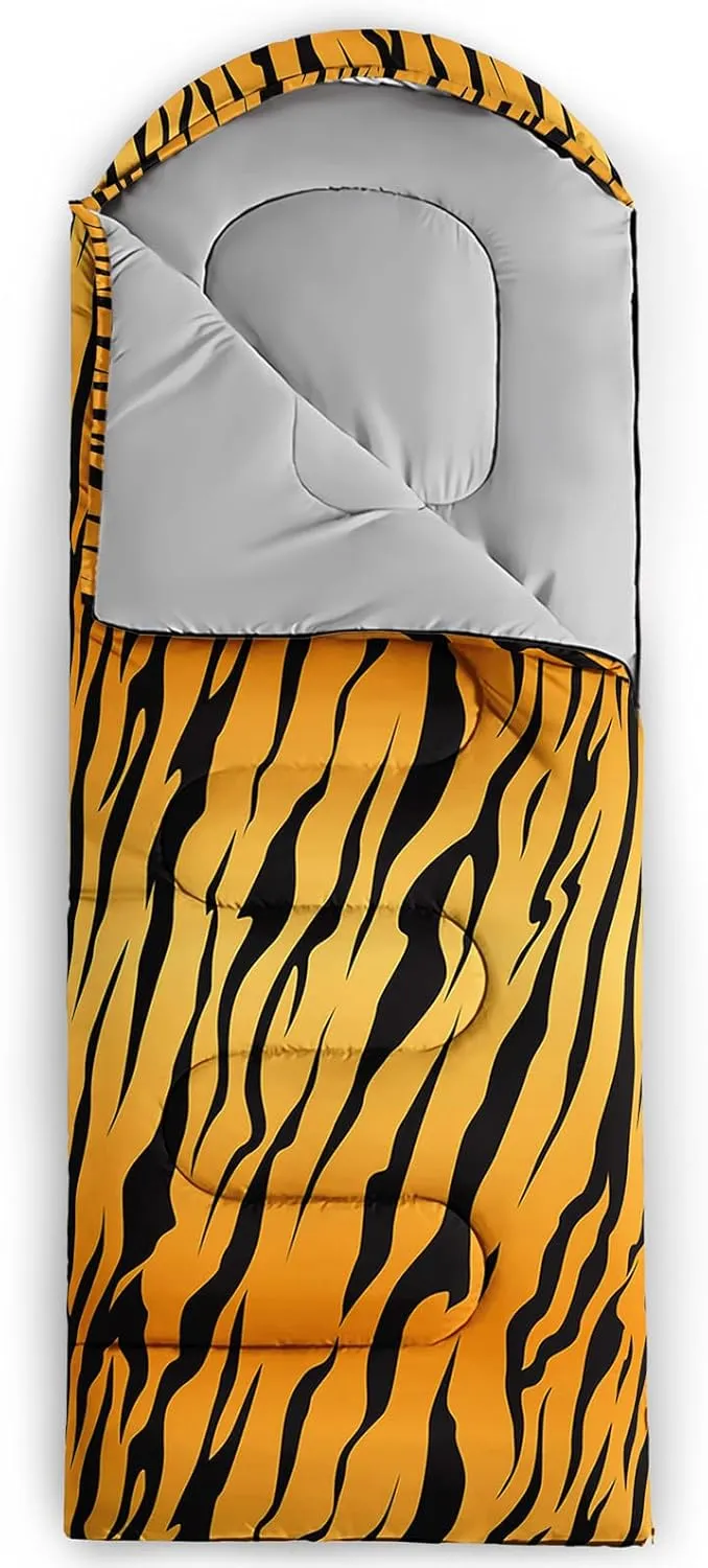 Axolotl Tiger Skin Sleeping Bag,3 Season Warm Cool Weather Waterproof Portable Camping Bag for Adults,Lightweight Backpacking Bag with Compression Sack for Camping Travelling Outdoor Picnic,Yellow