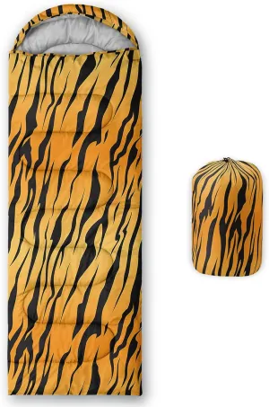 Axolotl Tiger Skin Sleeping Bag,3 Season Warm Cool Weather Waterproof Portable Camping Bag for Adults,Lightweight Backpacking Bag with Compression Sack for Camping Travelling Outdoor Picnic,Yellow