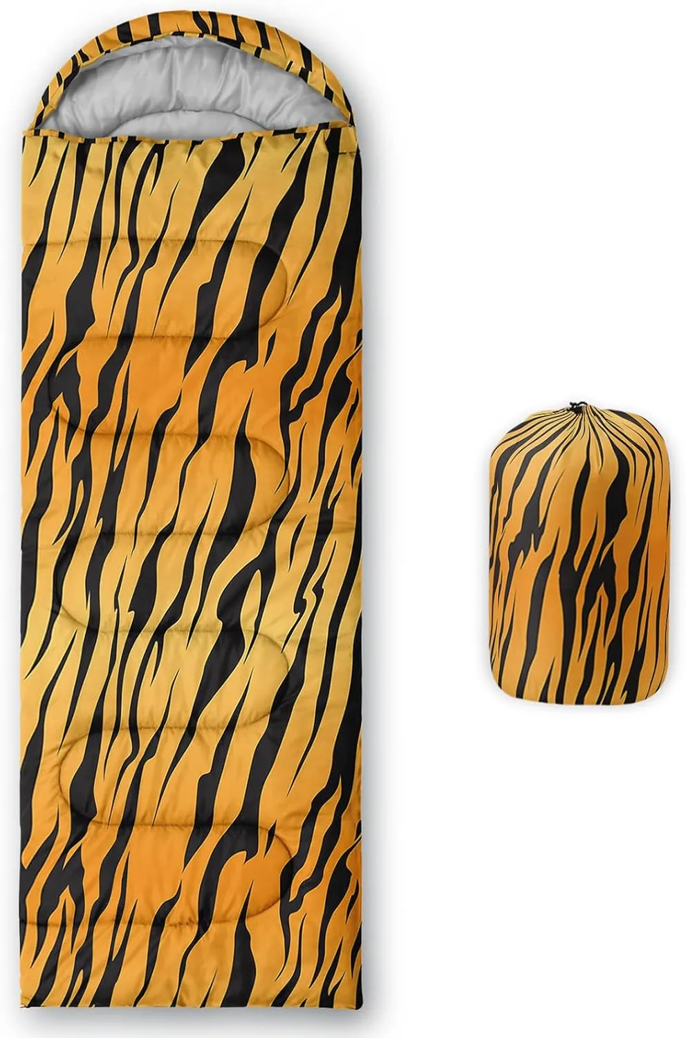 Axolotl Tiger Skin Sleeping Bag,3 Season Warm Cool Weather Waterproof Portable Camping Bag for Adults,Lightweight Backpacking Bag with Compression Sack for Camping Travelling Outdoor Picnic,Yellow