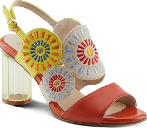 Azura Women's Embroidery Pumps & Heels - Geometric Design, Adjustable Ankle Strap, Transparent Cylindrical Heel
