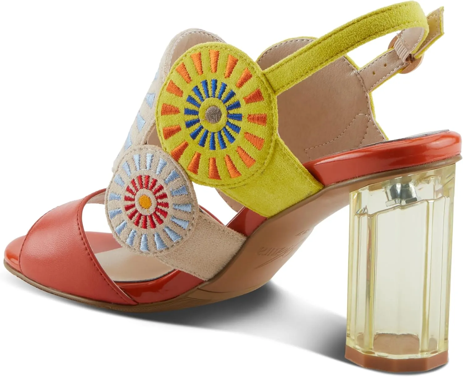 Azura Women's Embroidery Pumps & Heels - Geometric Design, Adjustable Ankle Strap, Transparent Cylindrical Heel