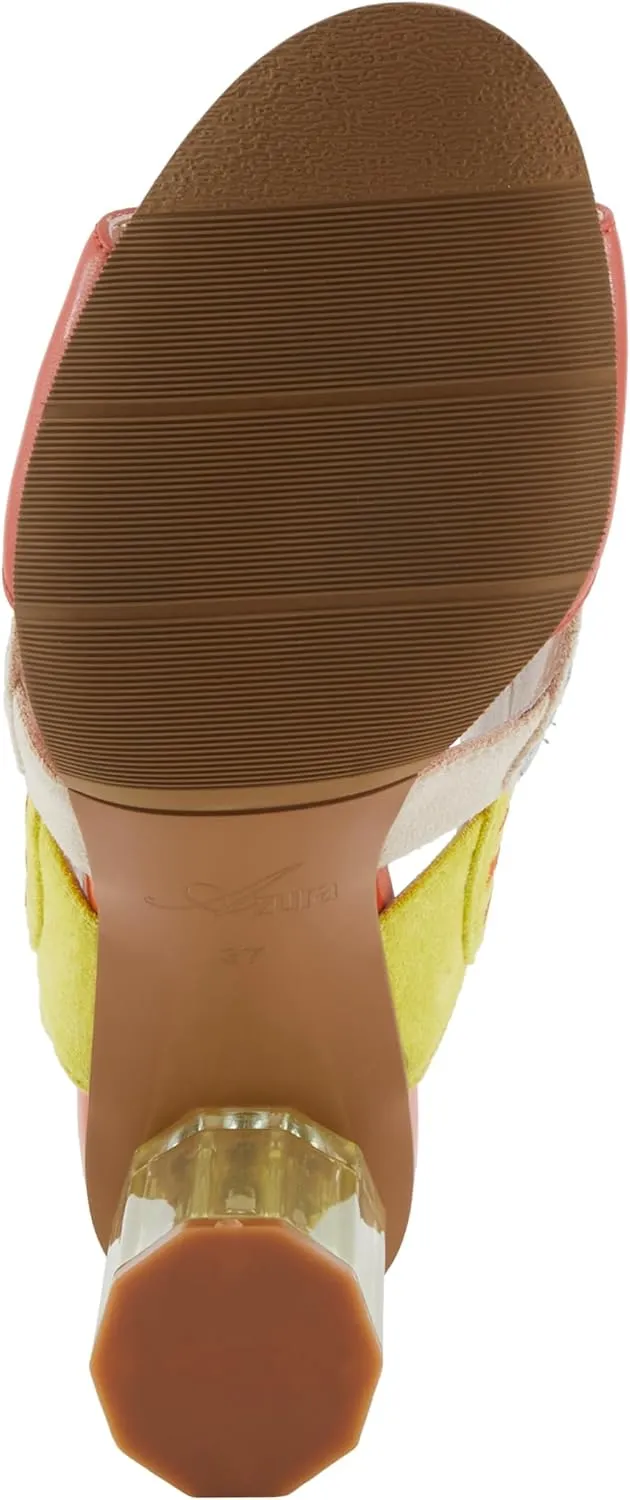 Azura Women's Embroidery Pumps & Heels - Geometric Design, Adjustable Ankle Strap, Transparent Cylindrical Heel
