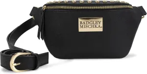 BADGLEY MISCHKA Bridgette Black Studded Vegan Leather Belt Bag | Sling | Fanny Pack | Cross Body Bag