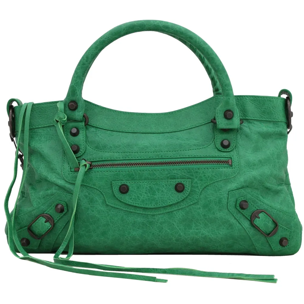 Balenciaga Classic First Leather Satchel Bag- Vert Poker