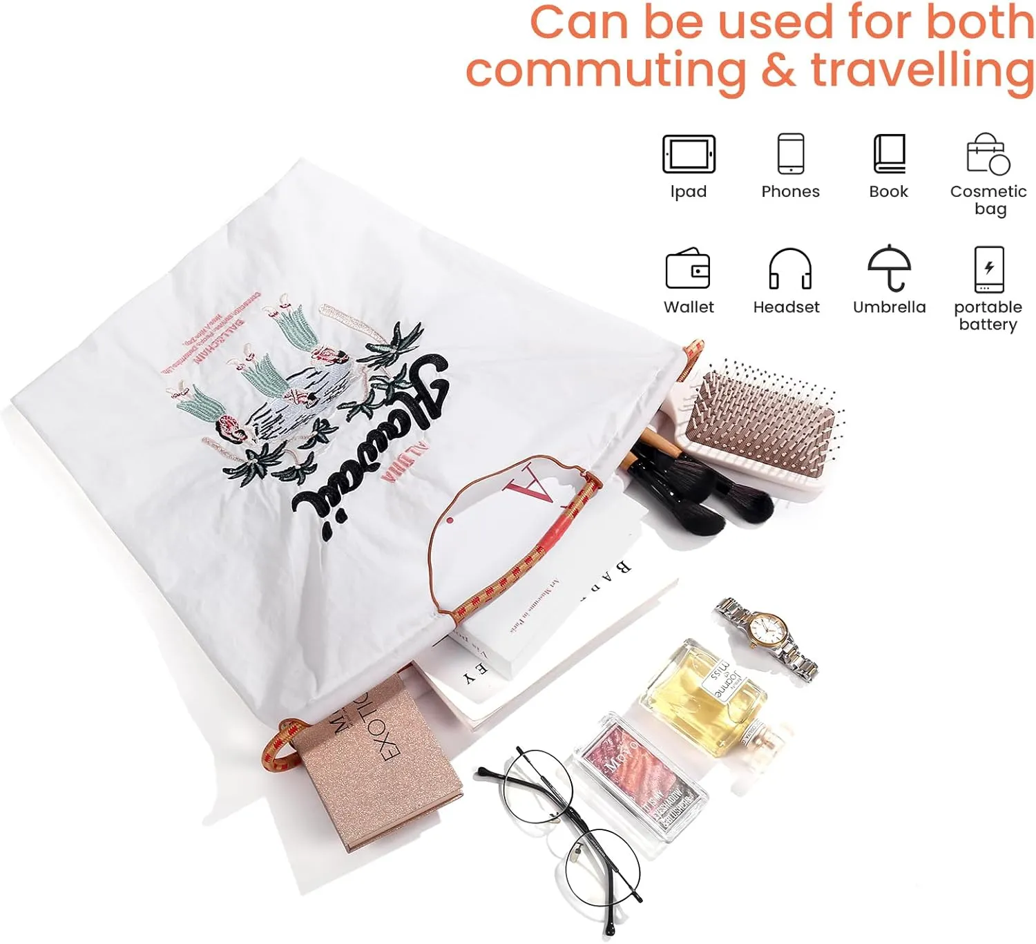 Ball&Chain The Embroidery Ultimate Nylon Tote Bag for Women - Perfect for Live Shopping, Travel, Birthdays, and Beach.
