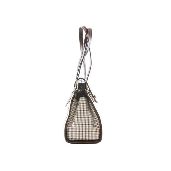 Bally Vintage Pursesdesigner Purses Brown Leather And Brown And Bluish Grey Plaid Canvas Satchel