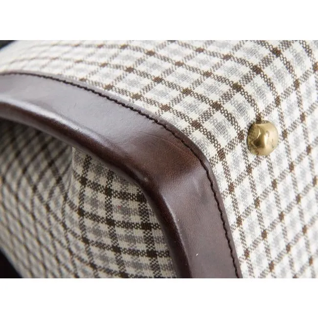 Bally Vintage Pursesdesigner Purses Brown Leather And Brown And Bluish Grey Plaid Canvas Satchel