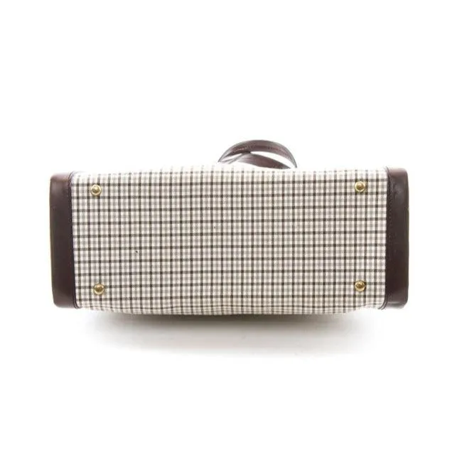 Bally Vintage Pursesdesigner Purses Brown Leather And Brown And Bluish Grey Plaid Canvas Satchel