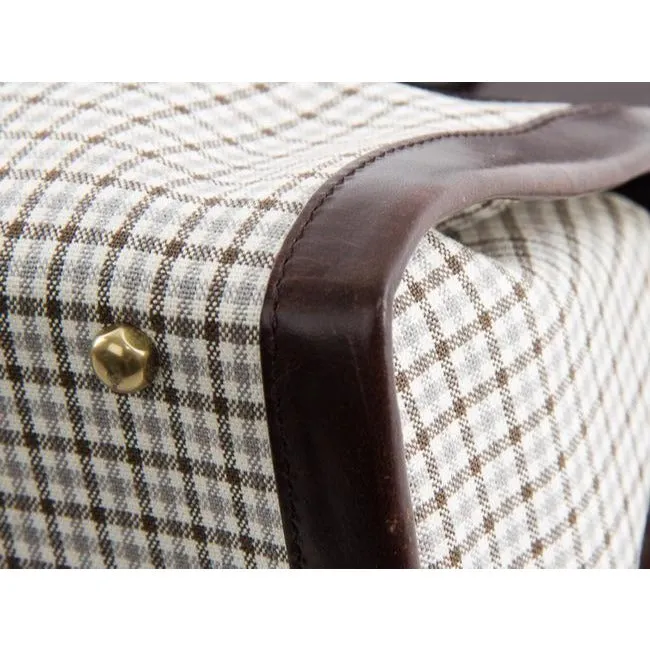 Bally Vintage Pursesdesigner Purses Brown Leather And Brown And Bluish Grey Plaid Canvas Satchel