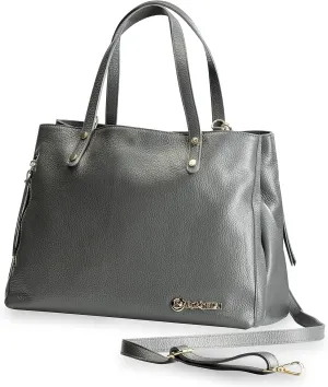 Baroncelli Large Leather Tote Bag Genuine Italian Pebbled Leather Designed and Made in Italy