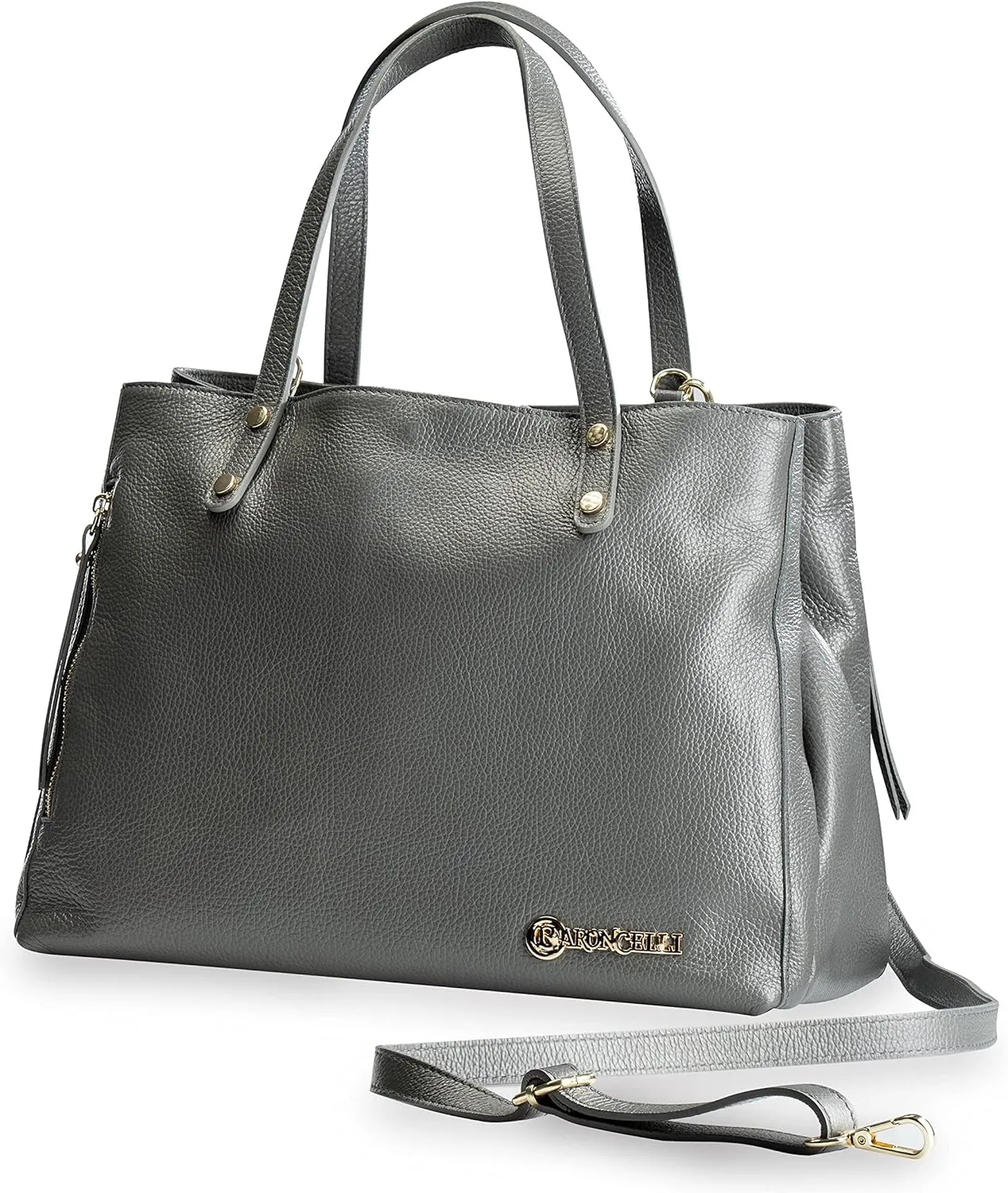 Baroncelli Large Leather Tote Bag Genuine Italian Pebbled Leather Designed and Made in Italy