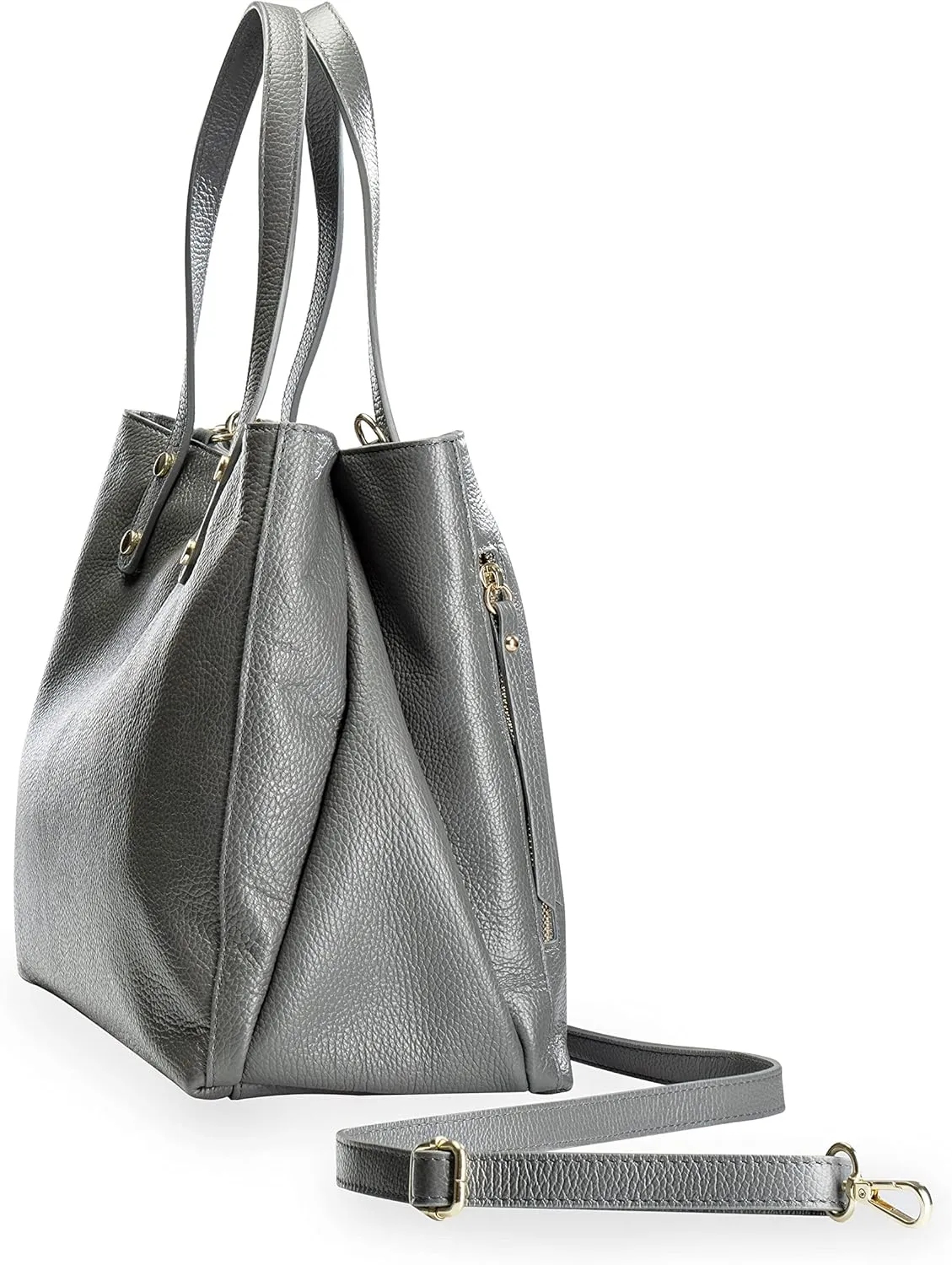 Baroncelli Large Leather Tote Bag Genuine Italian Pebbled Leather Designed and Made in Italy