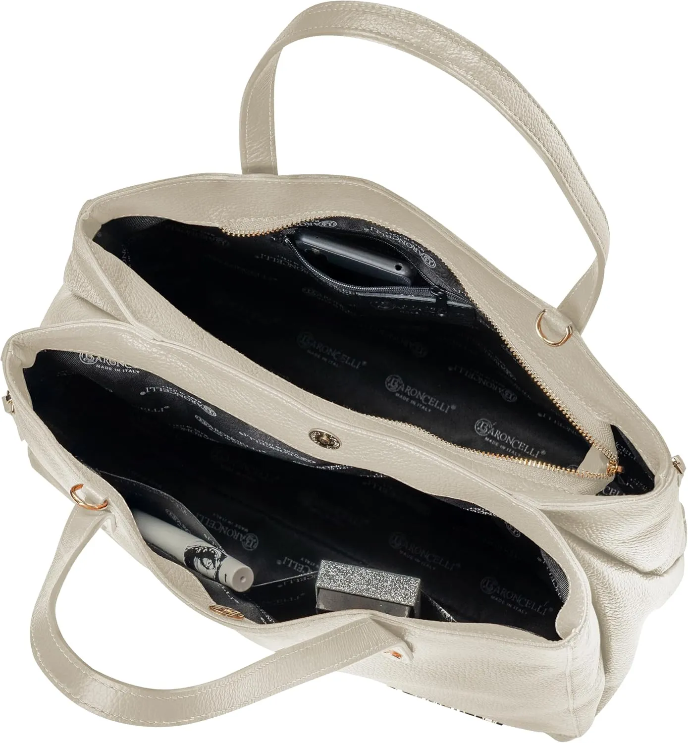 Baroncelli Large Leather Tote Bag Genuine Italian Pebbled Leather Designed and Made in Italy