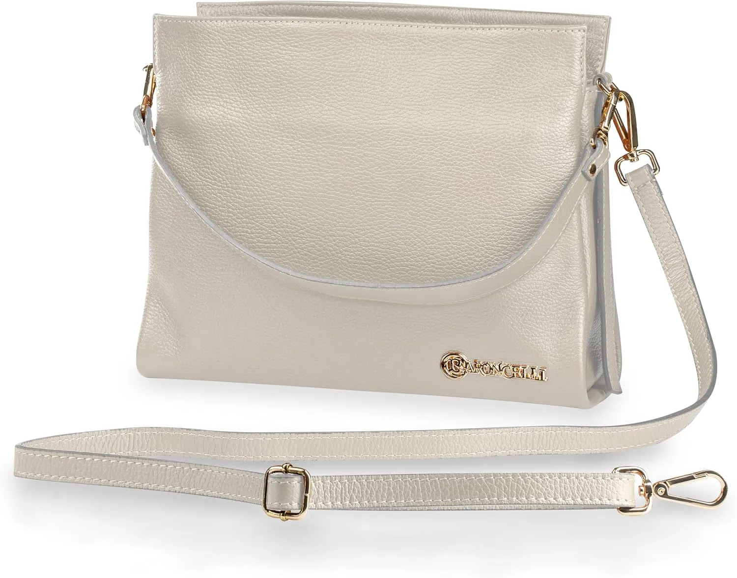 Baroncelli Leather Tote Bag Medium Size Genuine Italian Pebbled Leather Designed and Made in Italy