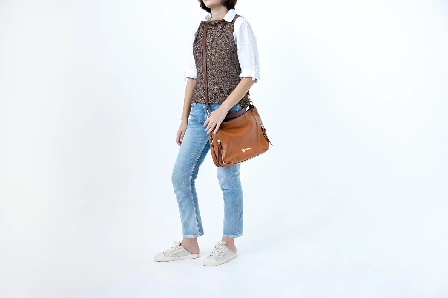 Baroncelli Leather Tote Bag, Medium Size, Genuine Italian Pebbled Leather, Designed and Made in Italy