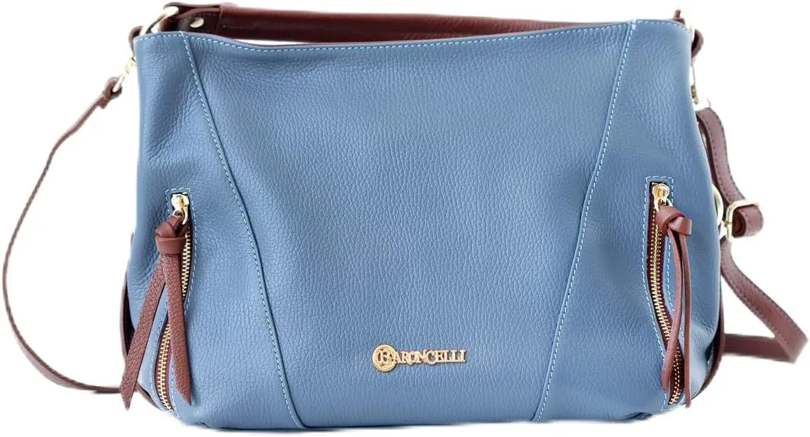 Baroncelli Leather Tote Bag, Medium Size, Genuine Italian Pebbled Leather, Designed and Made in Italy
