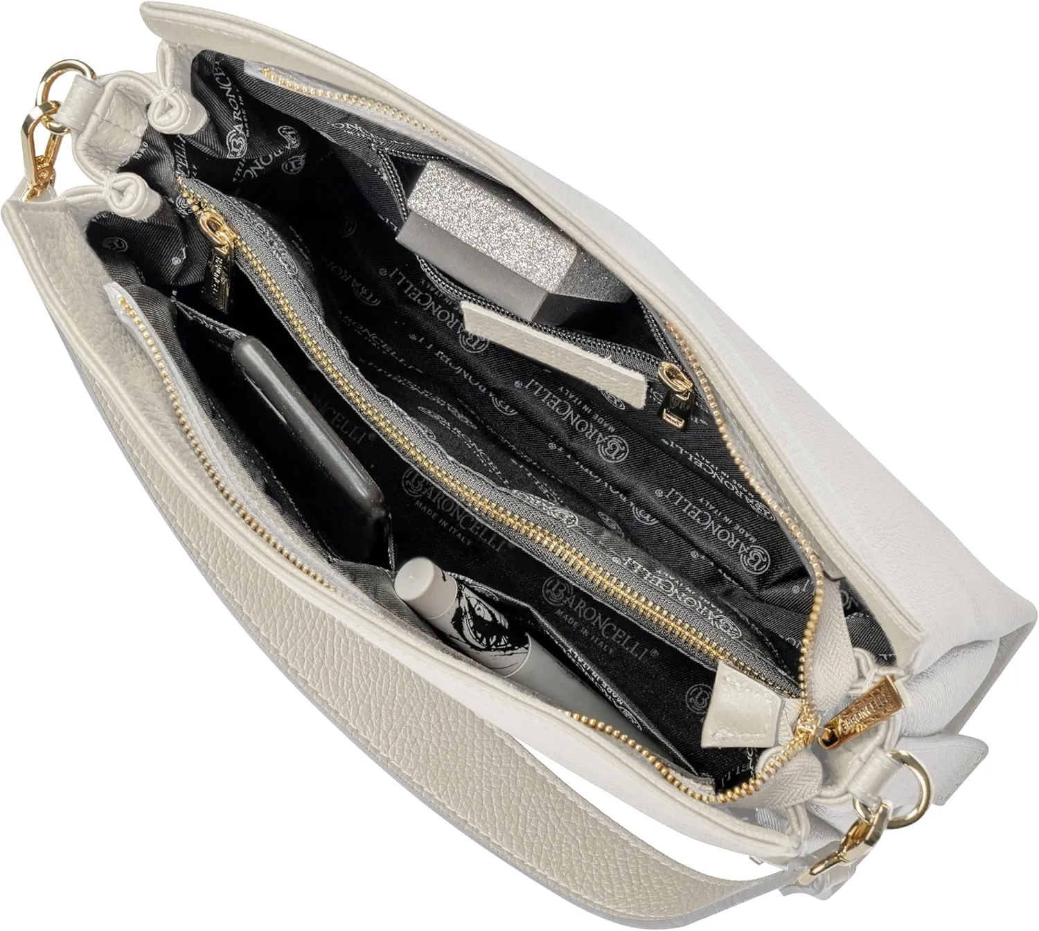 Baroncelli Leather Tote Bag Medium Size Genuine Italian Pebbled Leather Designed and Made in Italy
