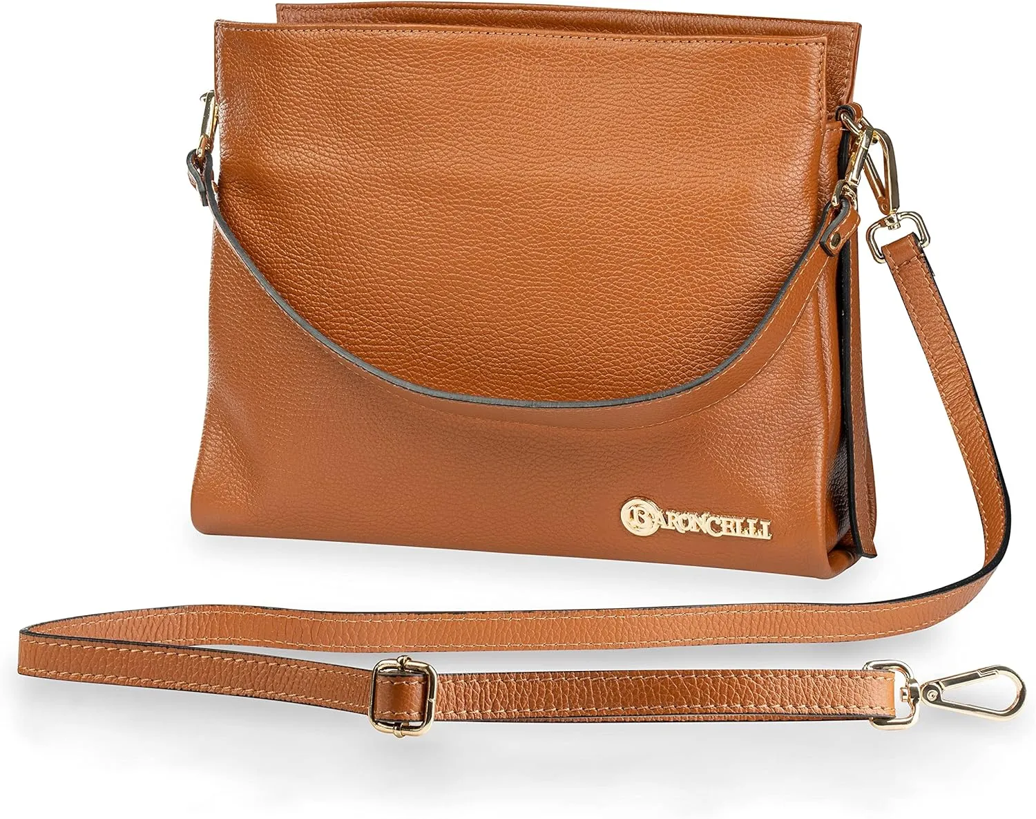 Baroncelli Leather Tote Bag Medium Size Genuine Italian Pebbled Leather Designed and Made in Italy