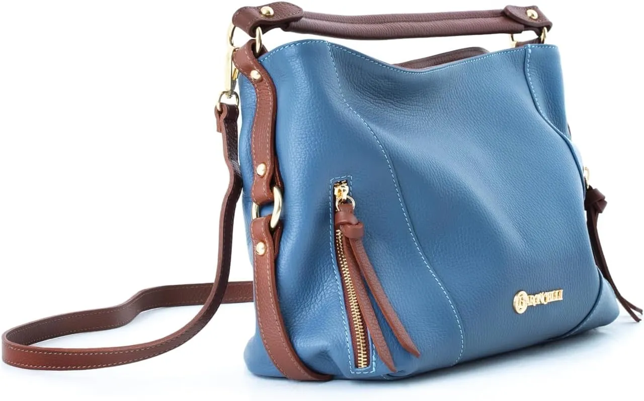 Baroncelli Leather Tote Bag, Medium Size, Genuine Italian Pebbled Leather, Designed and Made in Italy