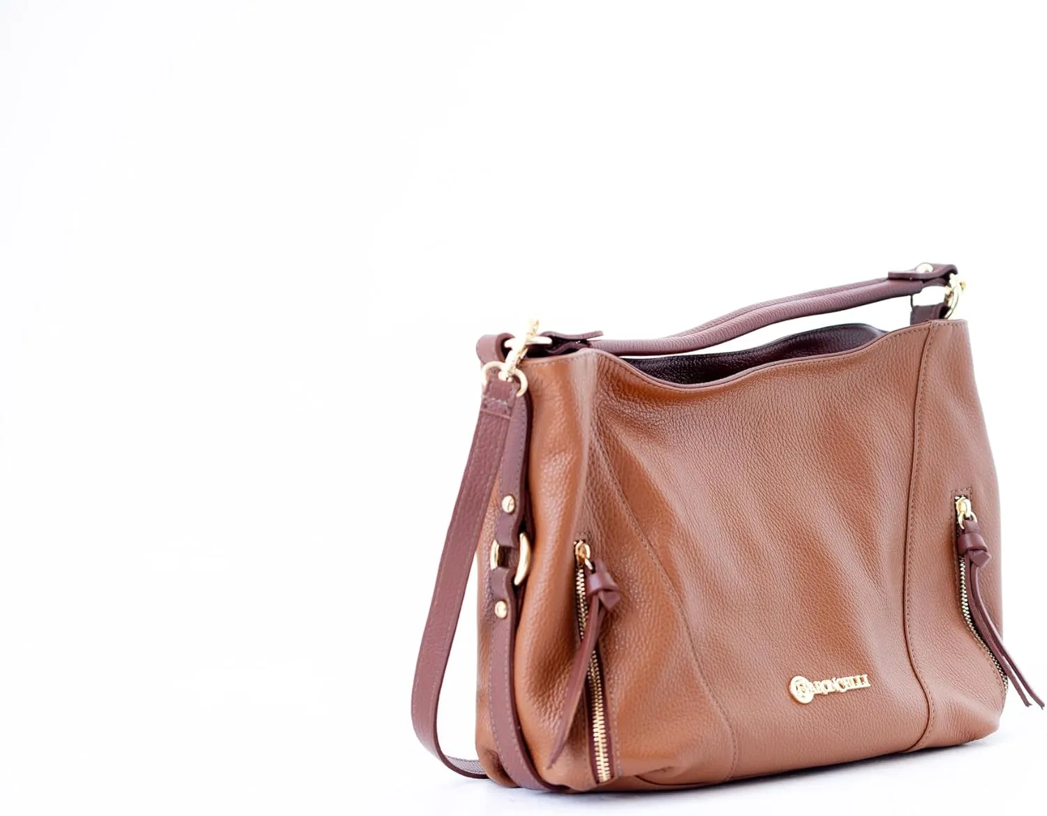 Baroncelli Leather Tote Bag, Medium Size, Genuine Italian Pebbled Leather, Designed and Made in Italy