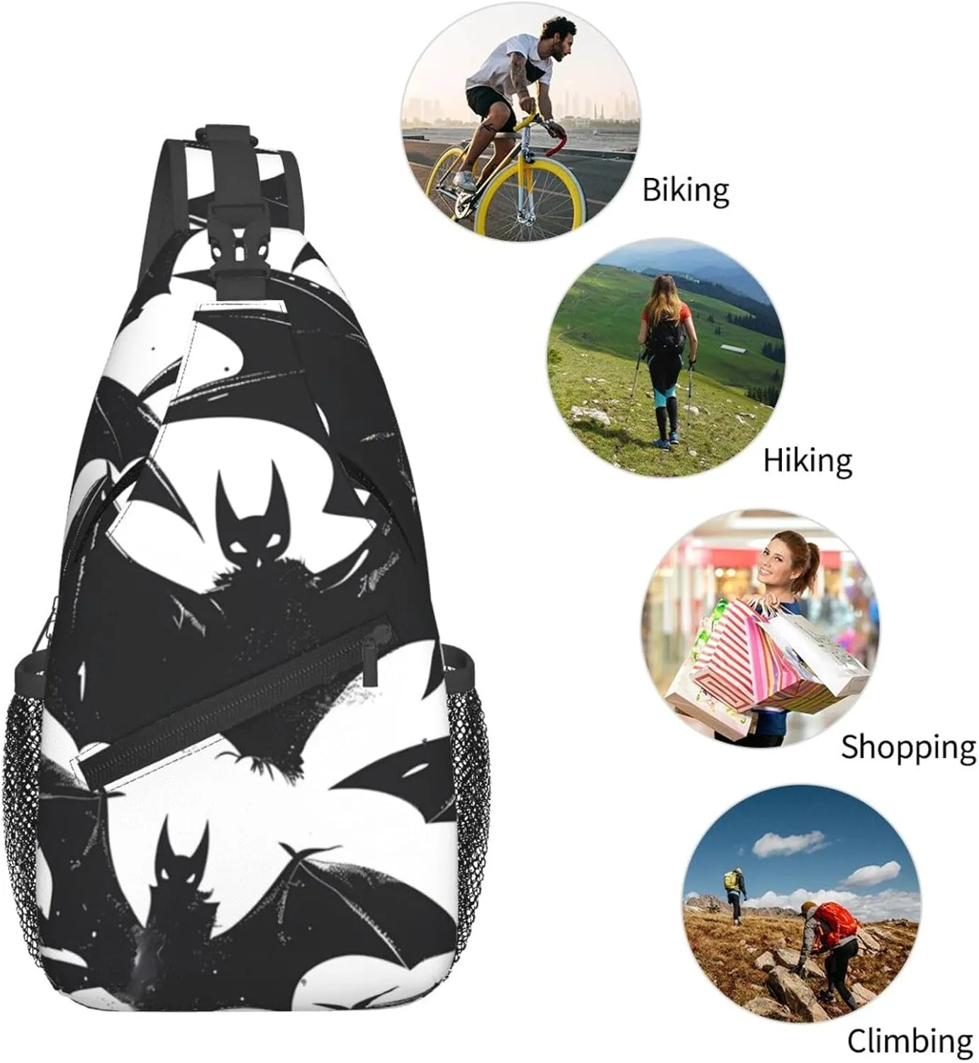 Bat Halloween Print Cross Chest Bag Diagonally Adjustable Straps Lightweight Sport Crossbody Bags