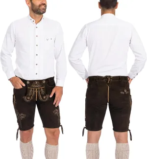 BAVARIA TRACHTEN Lederhosen Men Oktoberfest Costume, Genuine Leather German, Mushroom Brown Short, Green, White, Goat