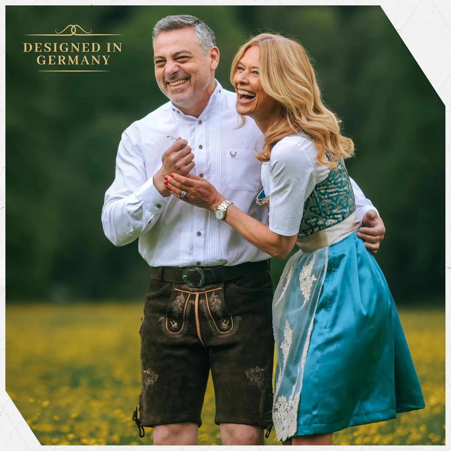 BAVARIA TRACHTEN Lederhosen Men Oktoberfest Costume, Genuine Leather German, Mushroom Brown Short, Green, White, Goat
