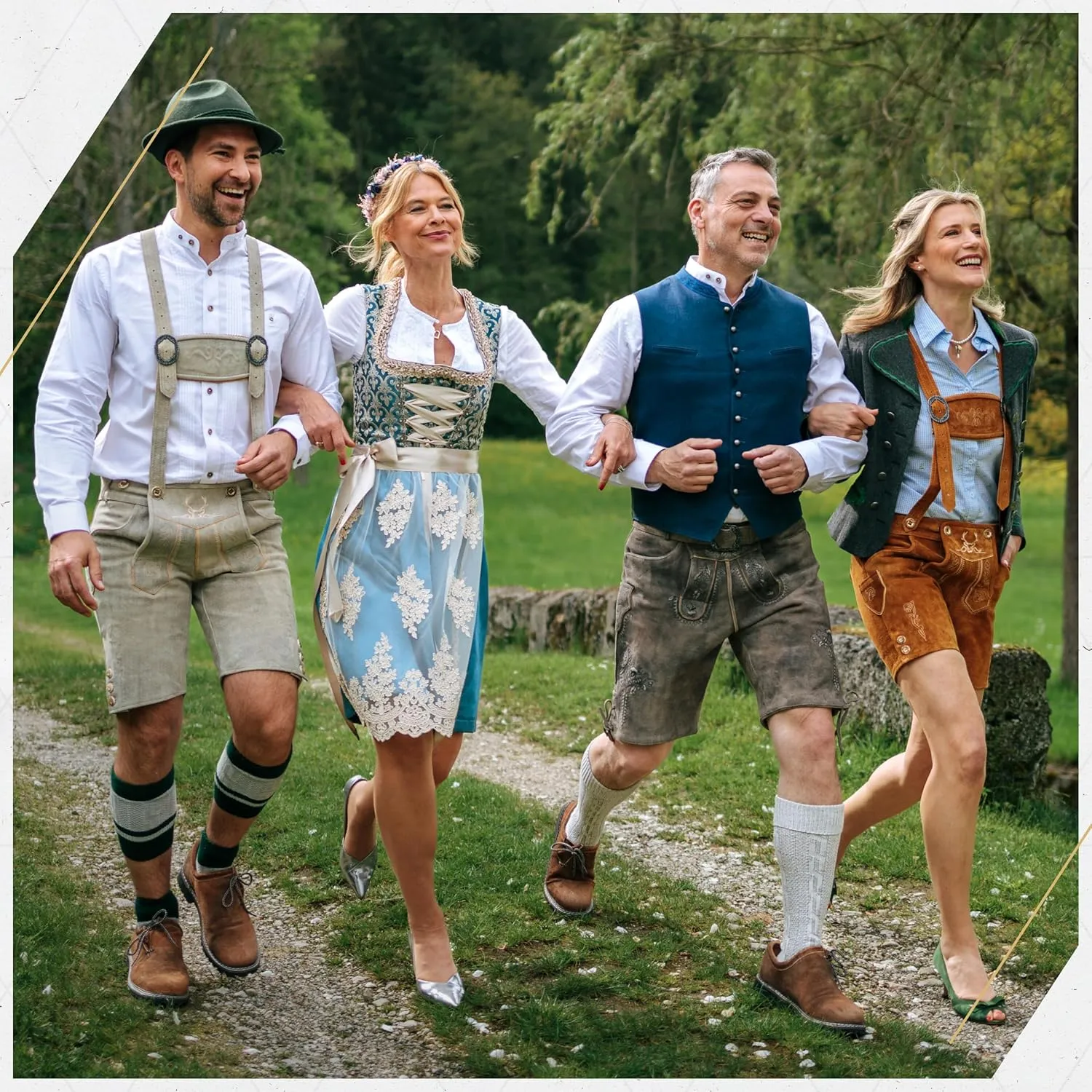 BAVARIA TRACHTEN Lederhosen Men Oktoberfest Costume, Genuine Leather German, Mushroom Brown Short, Green, White, Goat
