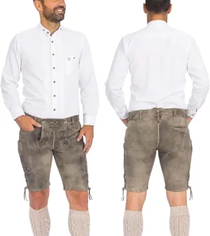 BAVARIA TRACHTEN Lederhosen Men Oktoberfest Costume, Genuine Leather German, Mushroom Brown Short, Green, White, Goat