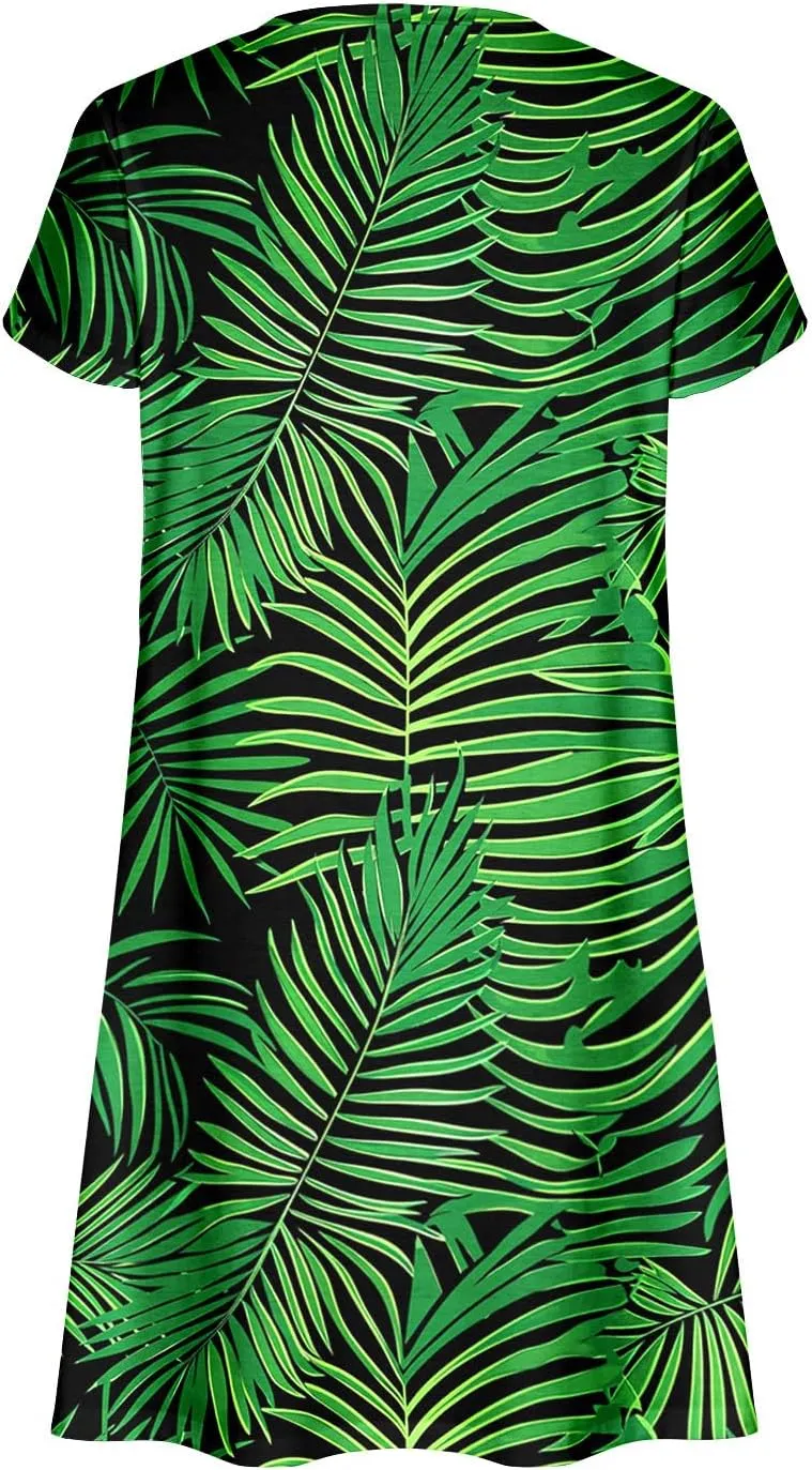 Beach Dresses for Women Casual V-Neck Short Sleeve Bohemian Print Sundress Summer Floral Fashion Dress 2025