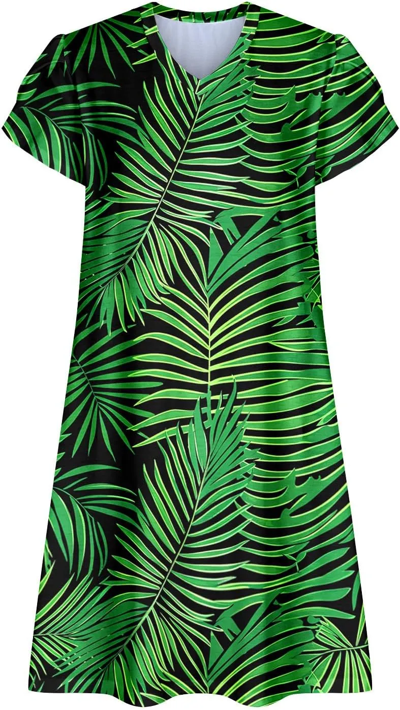Beach Dresses for Women Casual V-Neck Short Sleeve Bohemian Print Sundress Summer Floral Fashion Dress 2025